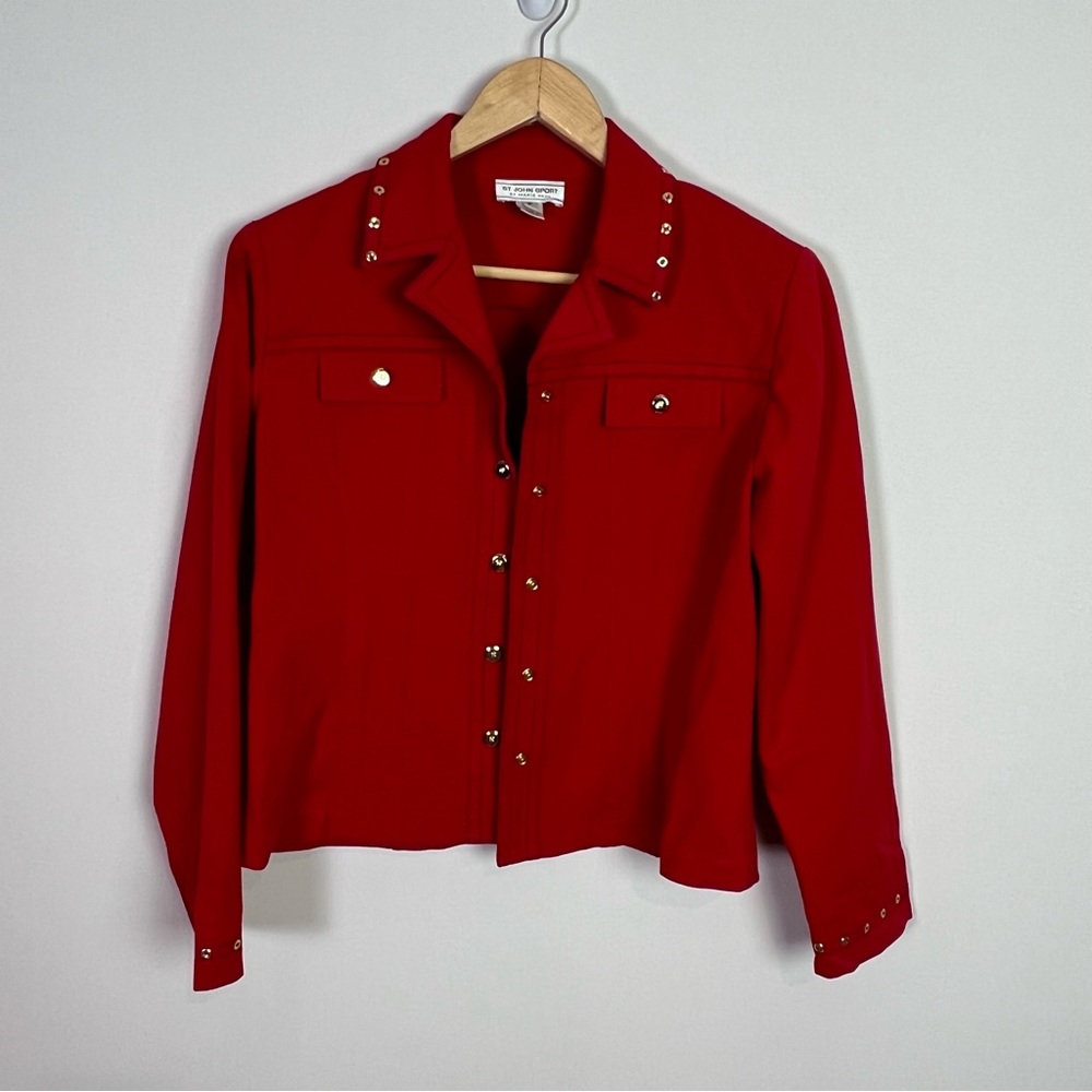 St. John Sport by Marie Gray Red Button Jacket Coat Size 2 Women